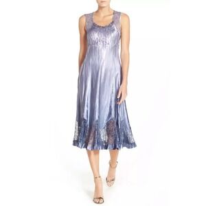 Komarov Satin Lace Sleeveless Dress PS Crinkled Midi Cocktail Whimsigoth Fairy